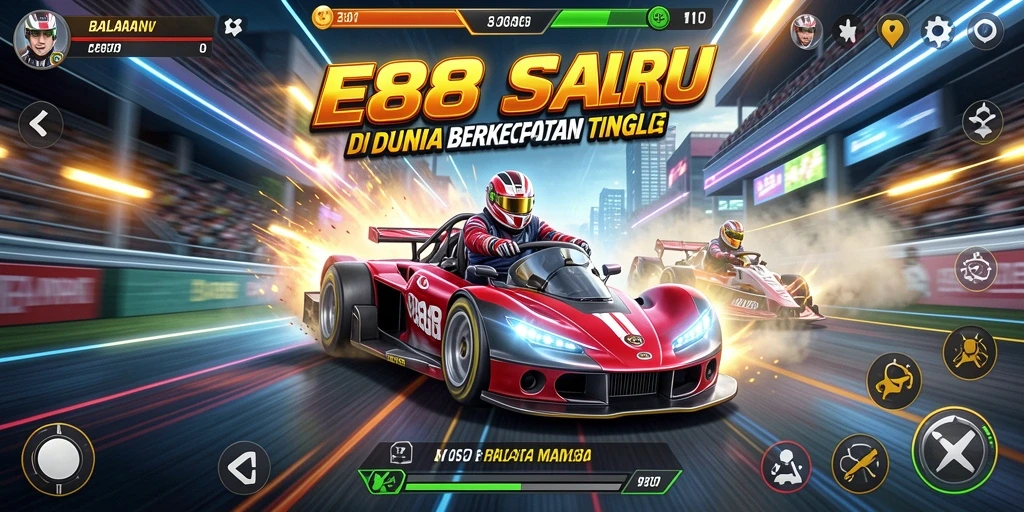 Screenshot E88 menampilkan aksi balapan yang penuh kecepatan dan adrenalin.