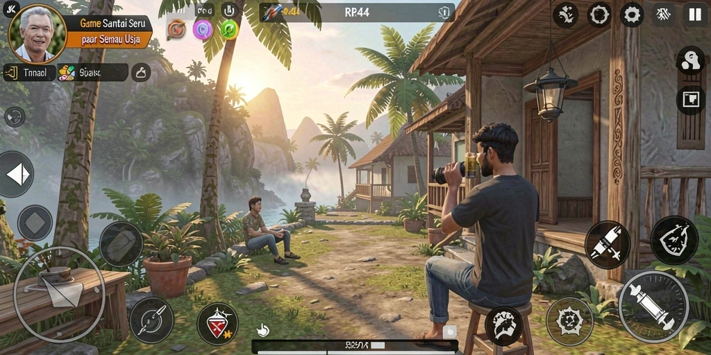 Tampilan gameplay seru dari RR44 yang penuh warna.